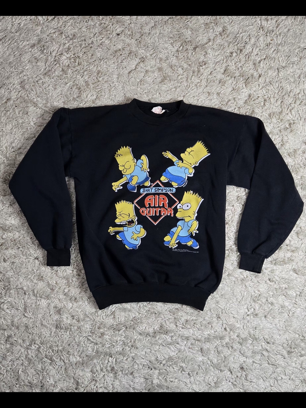 VTG 1990 The Simpsons Bart Simpson Air Guitar Crewneck Sweater Youth LG